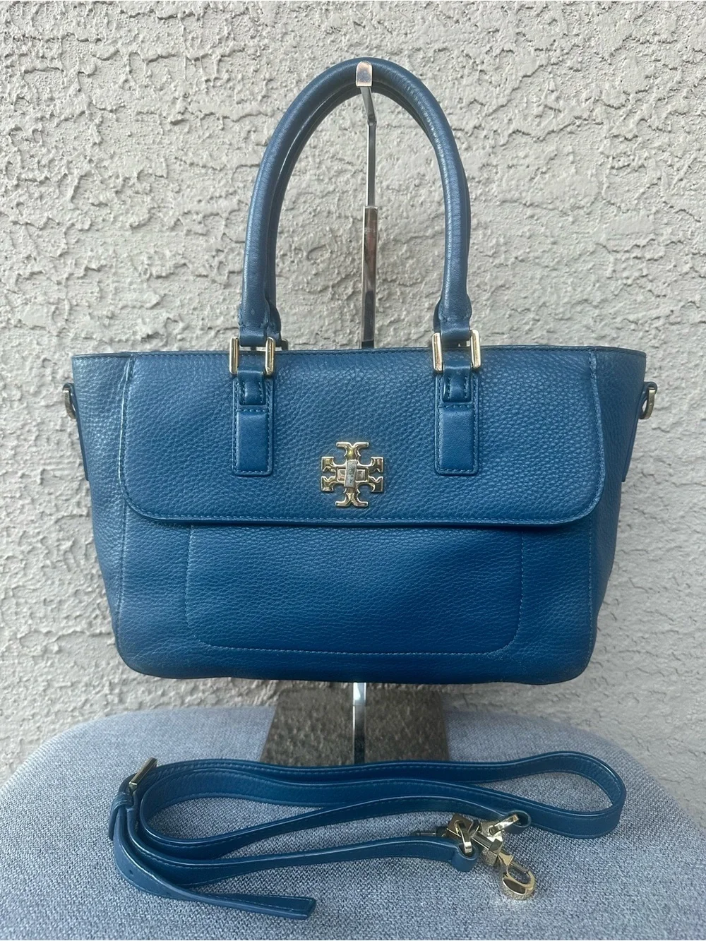 TORY BURCH Blue Leather Satchel with Removable Strap